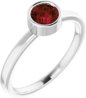 Bonyak Jewelry Rhodium-Plated Sterling Silver 5mm Round Imitation Mozambique Garnet Ring Stylish, Size 7