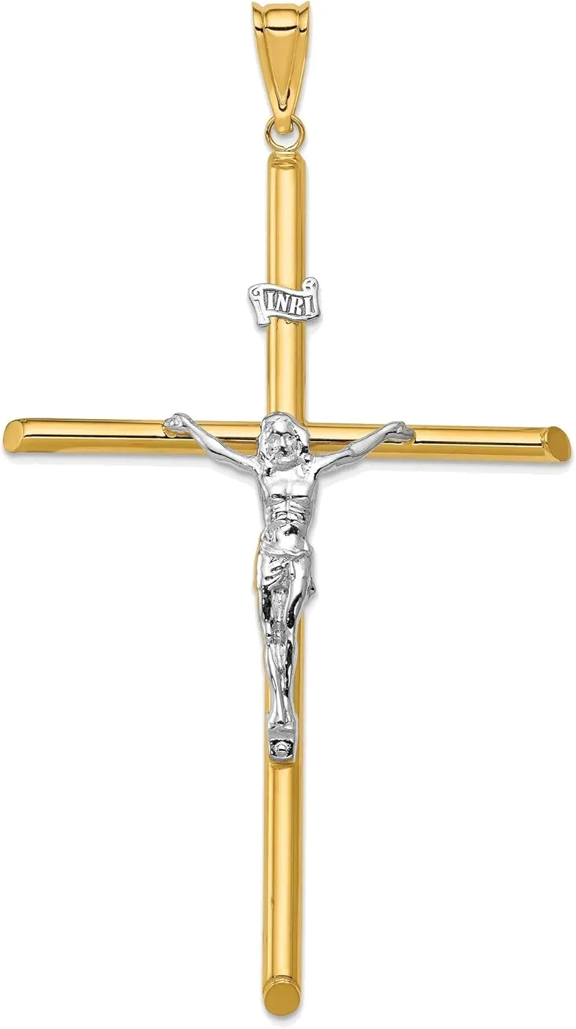 Bonyak Jewelry Two-Tone Polished Jesus Crucifix Pendant in 14K Yellow & White Gold Stylish