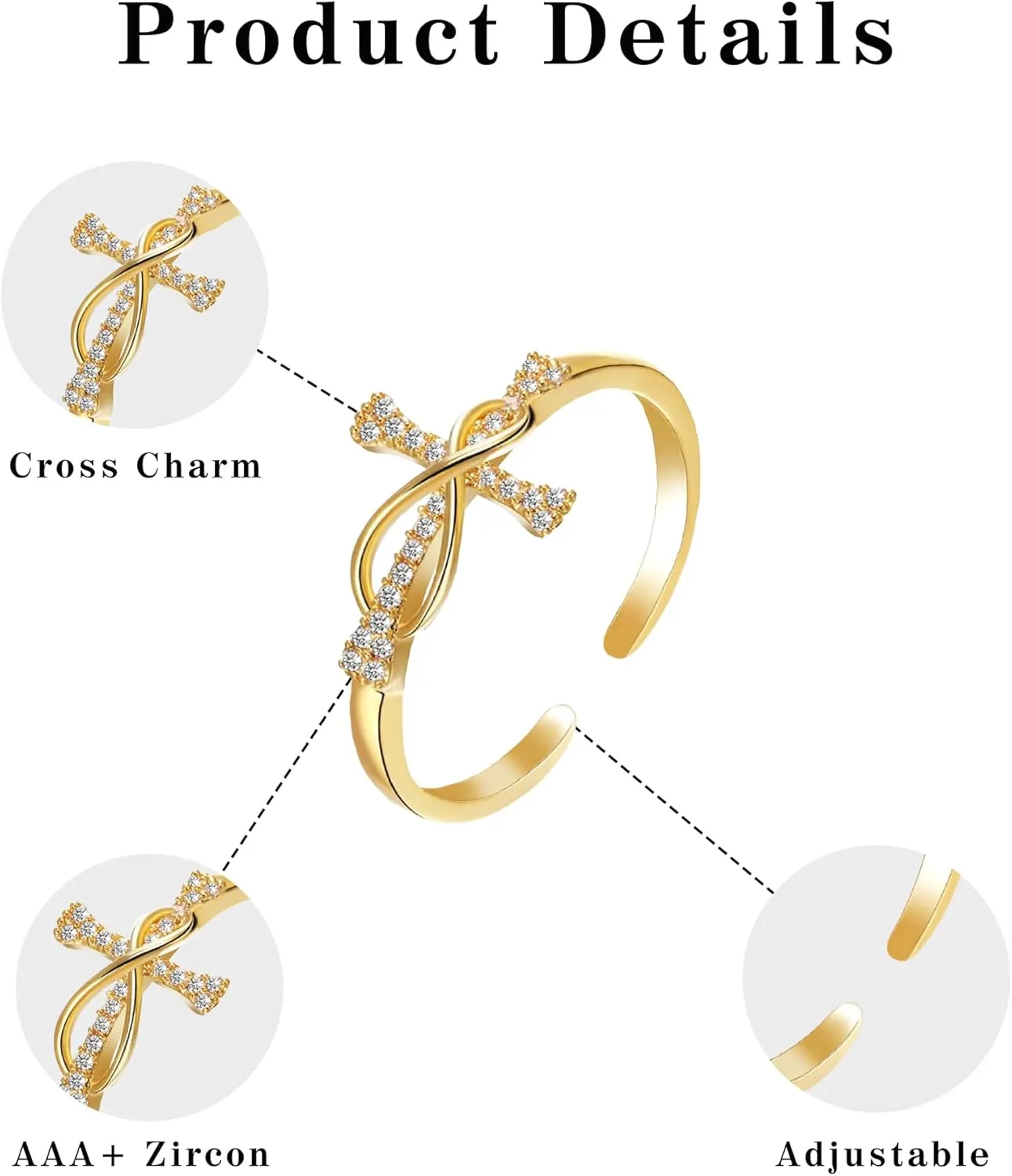 Btysun Cross Rings for Women Christian Gifts Adjustable Non Tarnish Gold Rings Religious Confirmation Catholic Gifts for Her Daughter Sister Faith Baptism Jewelry