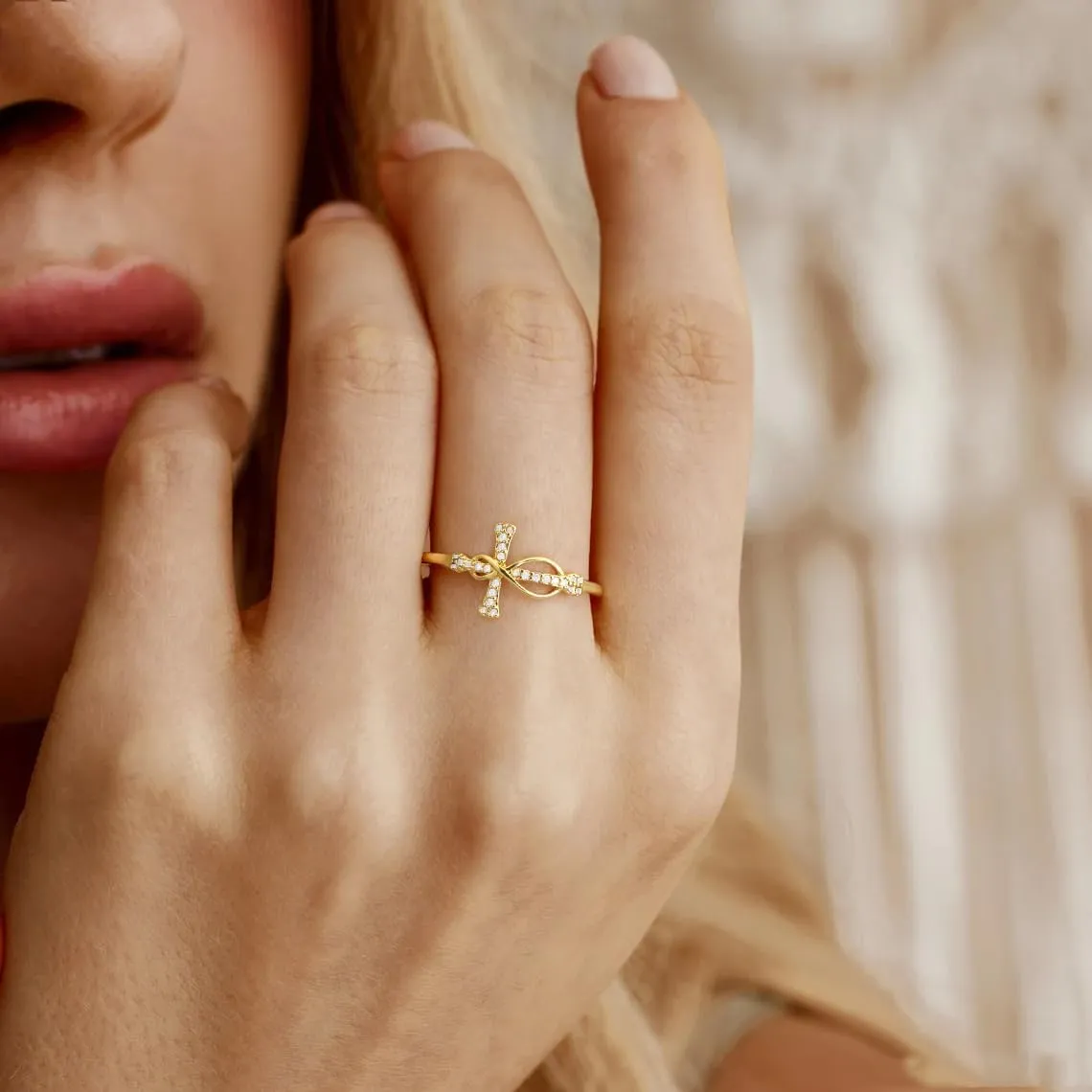 Btysun Cross Rings for Women Christian Gifts Adjustable Non Tarnish Gold Rings Religious Confirmation Catholic Gifts for Her Daughter Sister Faith Baptism Jewelry