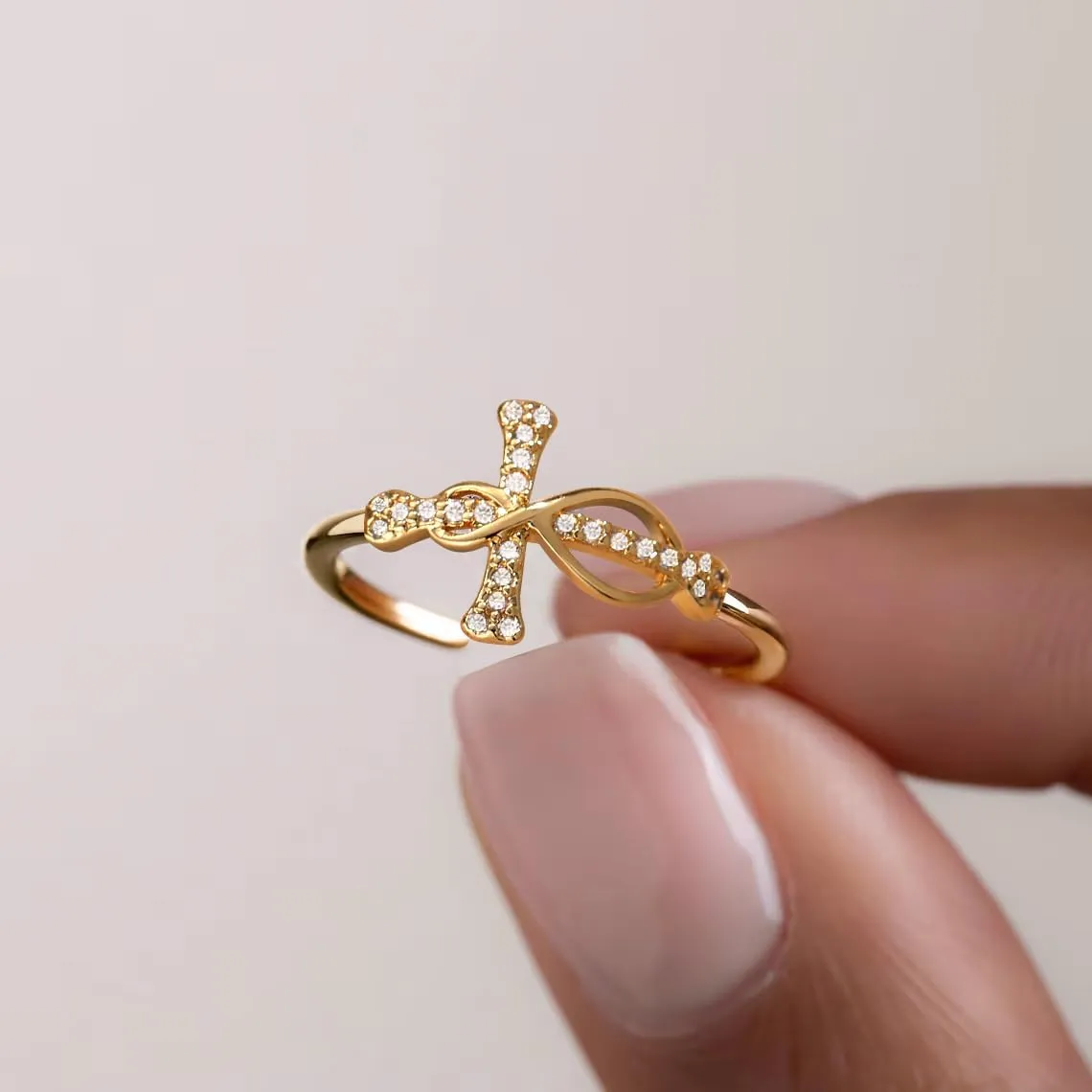Btysun Cross Rings for Women Christian Gifts Adjustable Non Tarnish Gold Rings Religious Confirmation Catholic Gifts for Her Daughter Sister Faith Baptism Jewelry