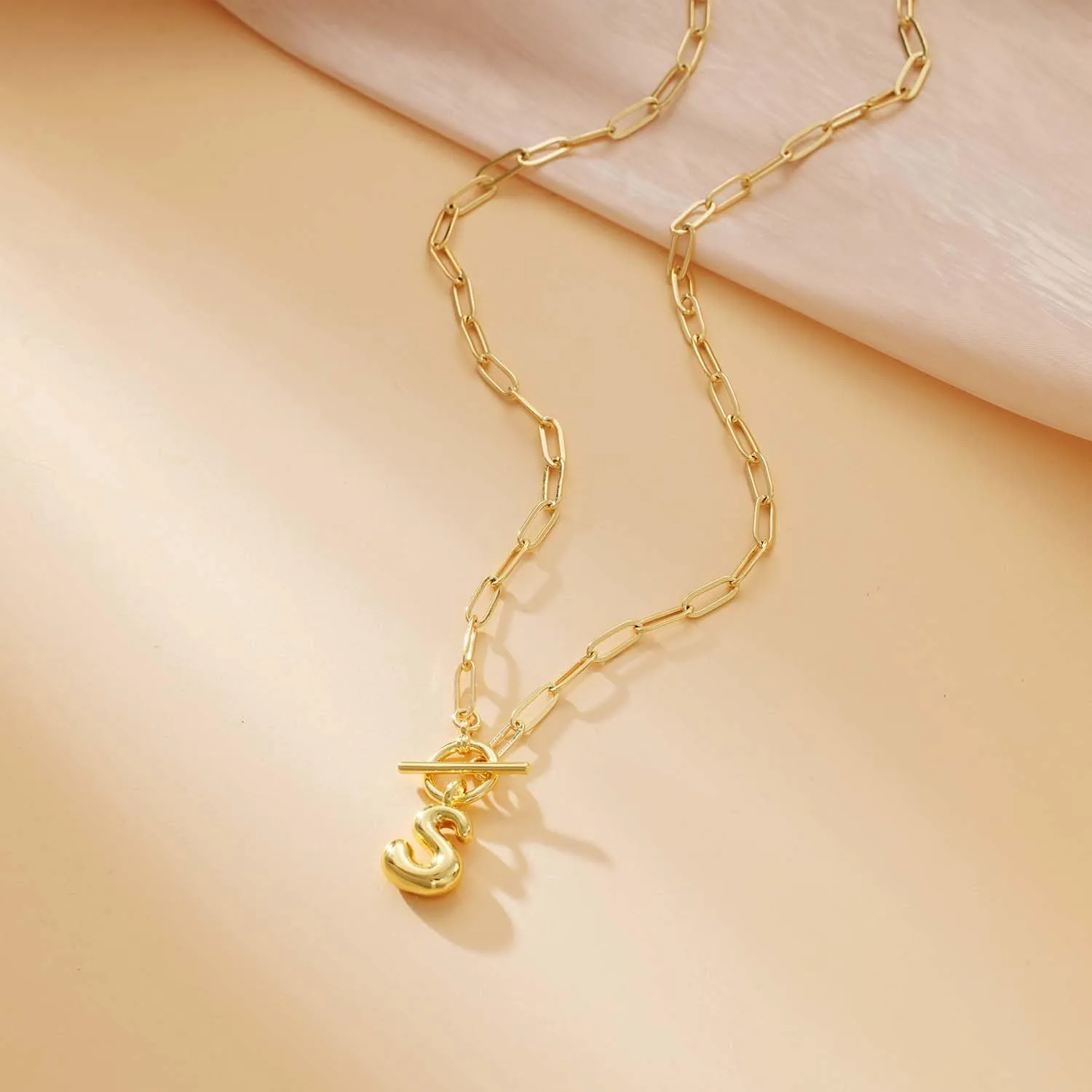 Bubble Gold Letter Necklace Layered Initial Necklaces for Women Dainty Cuban Chain Choker Necklace 14K Gold Plated Letter Necklace Personalized Name Necklace Cute Jewelry Gifts