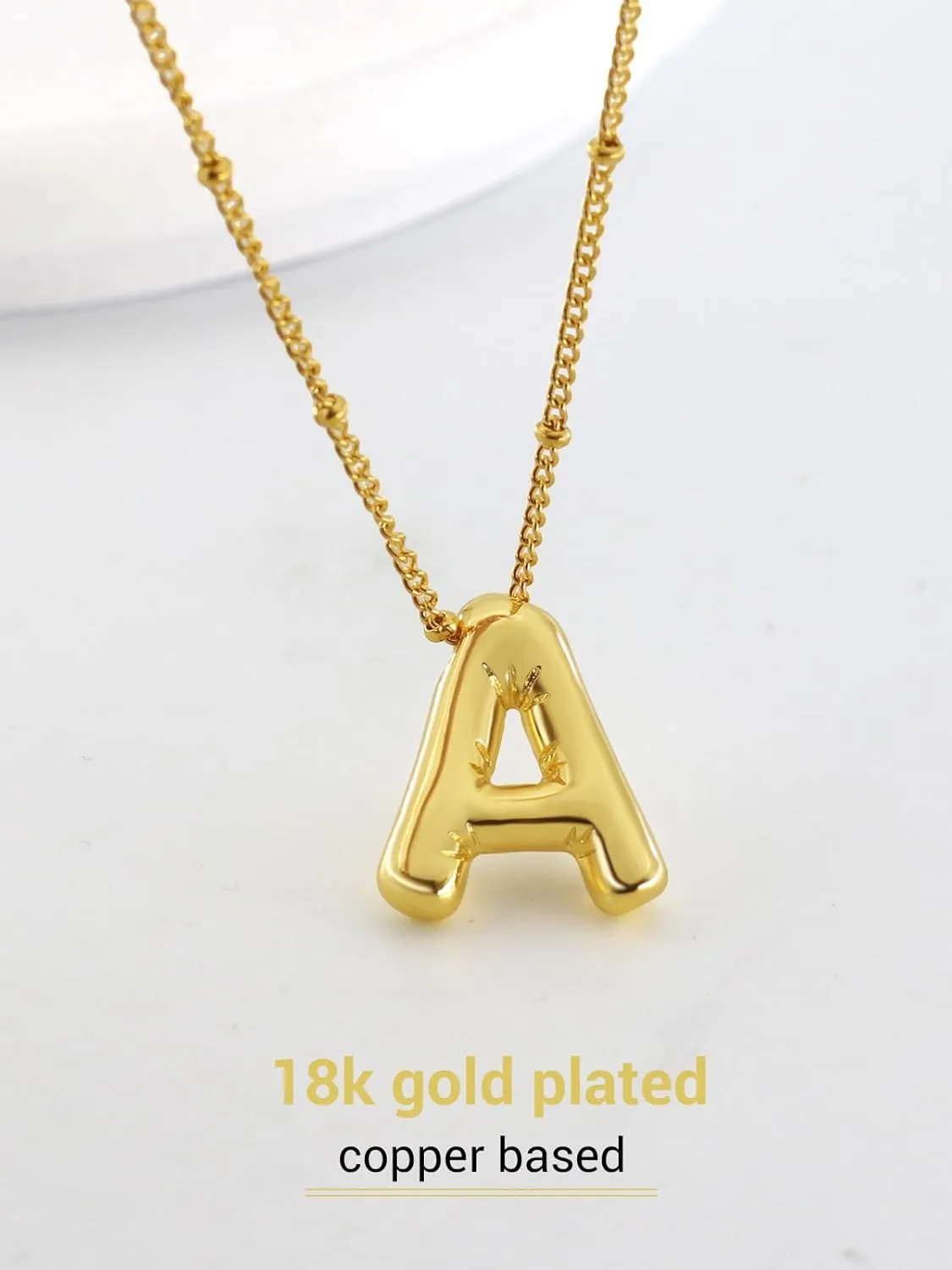 Bubble Initial Necklace Gold Plated Balloon Letter Pendant Trendy Alphabet A-Z Name Jewelry Women's Puff Initials Choker Necklaces Valentines Birthday Gift for Lover
