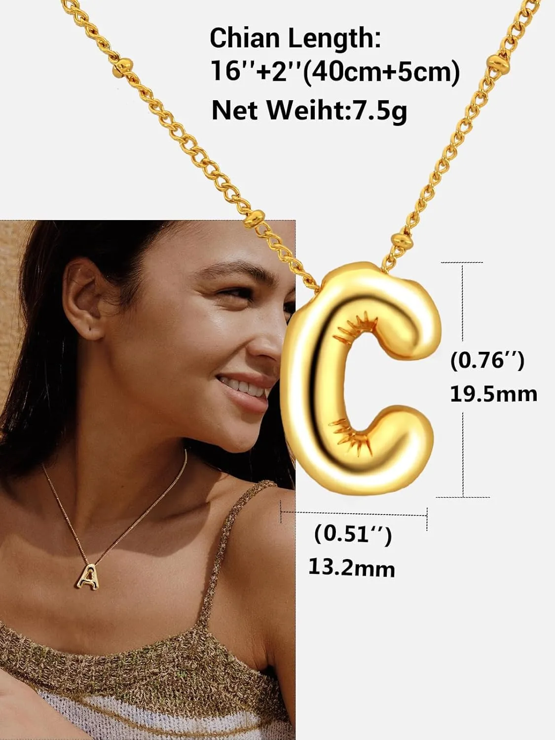 Bubble Initial Necklace Gold Plated Balloon Letter Pendant Trendy Alphabet A-Z Name Jewelry Women's Puff Initials Choker Necklaces Valentines Birthday Gift for Lover