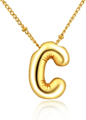 Bubble Initial Necklace Gold Plated Balloon Letter Pendant Trendy Alphabet A-Z Name Jewelry Women's Puff Initials Choker Necklaces Valentines Birthday Gift for Lover