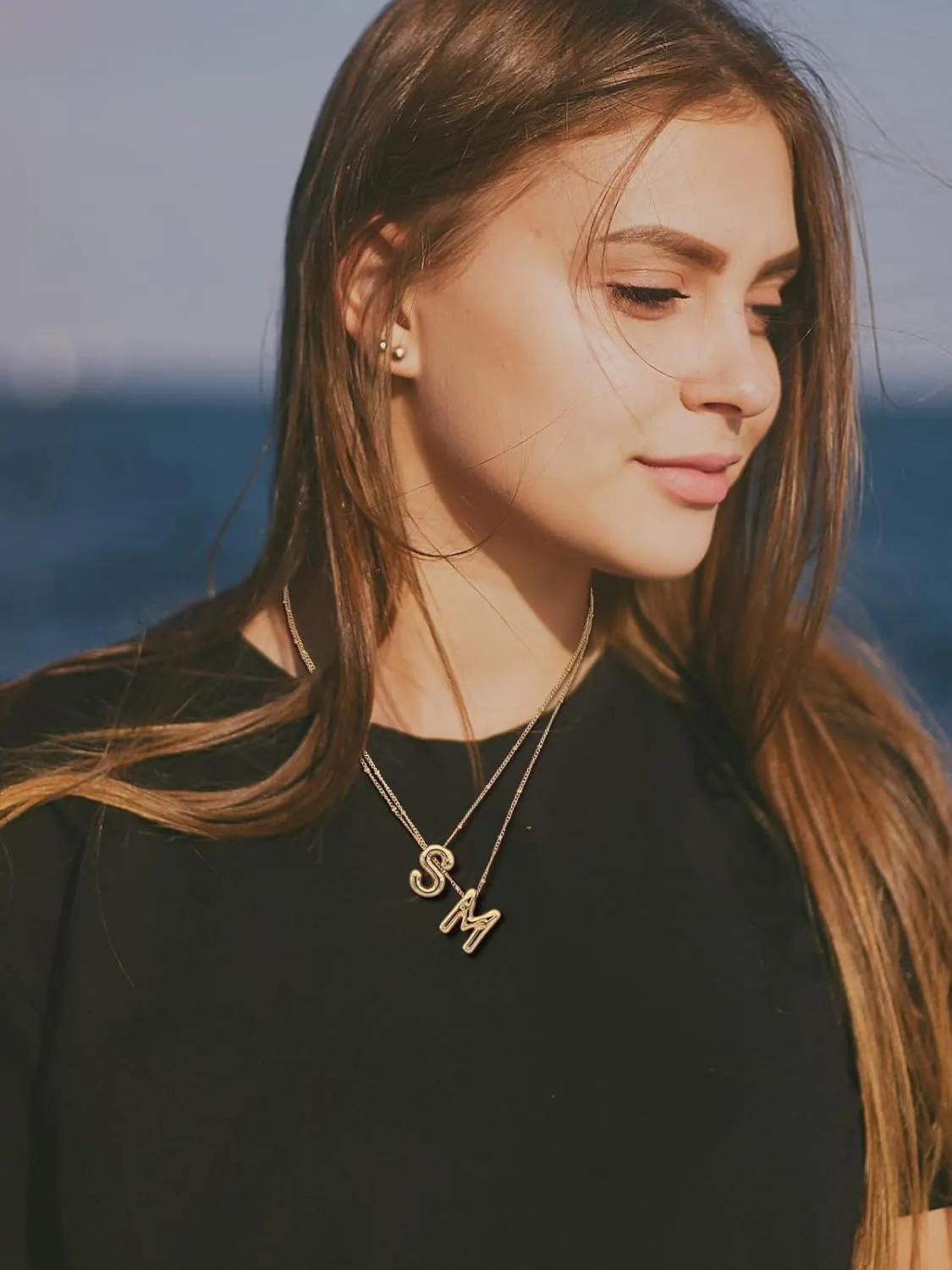 Bubble Initial Necklace Gold Plated Balloon Letter Pendant Trendy Alphabet A-Z Name Jewelry Women's Puff Initials Choker Necklaces Valentines Birthday Gift for Lover