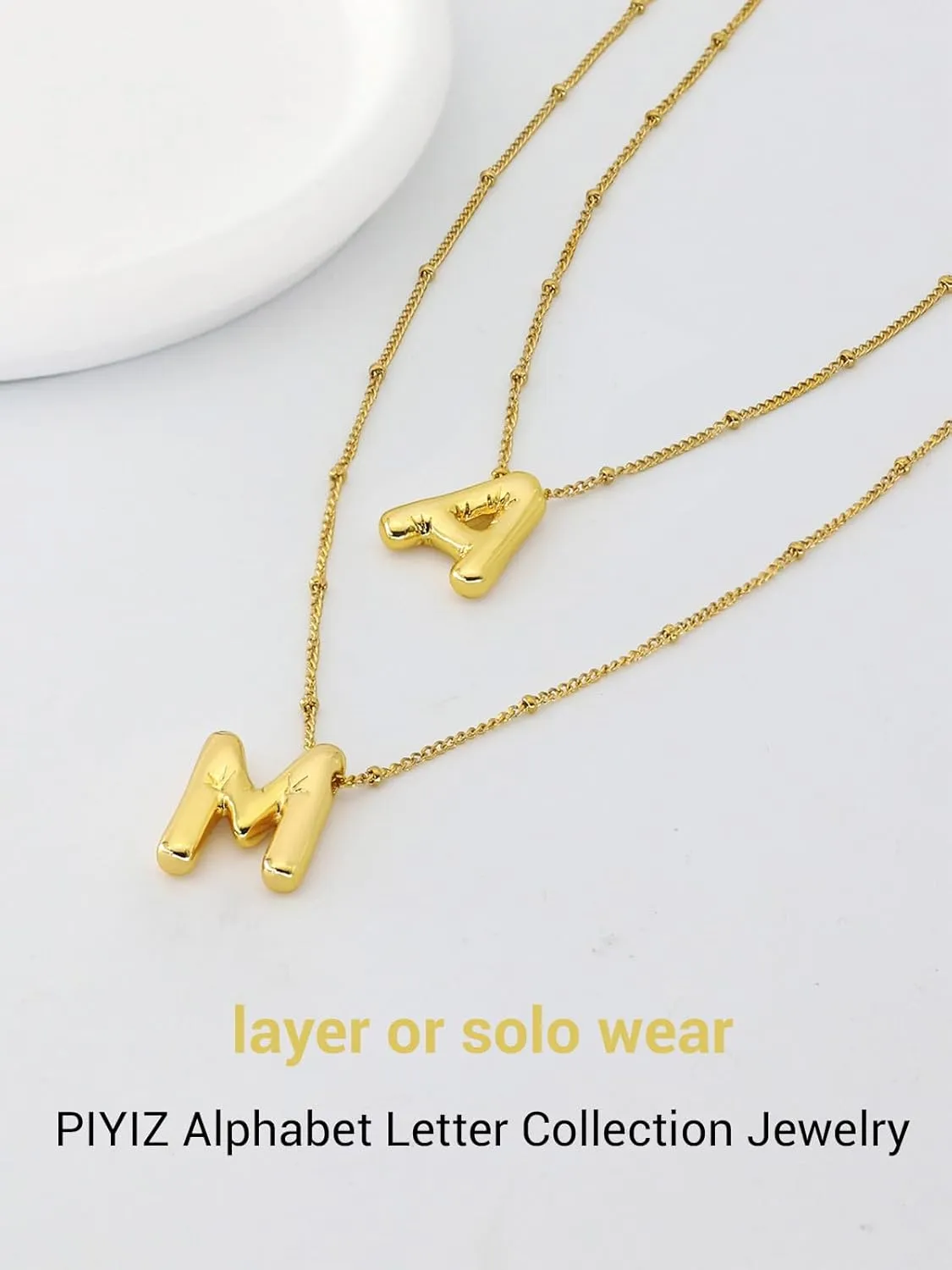 Bubble Initial Necklace Gold Plated Balloon Letter Pendant Trendy Alphabet A-Z Name Jewelry Women's Puff Initials Choker Necklaces Valentines Birthday Gift for Lover