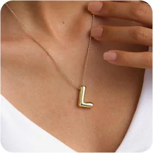 Bubble Letter Necklace - 14K Gold Sliver Plated Alphabet Pendant Necklace for Women, Trendy Balloon Initial Jewelry, Stylish Name Pendant for Her