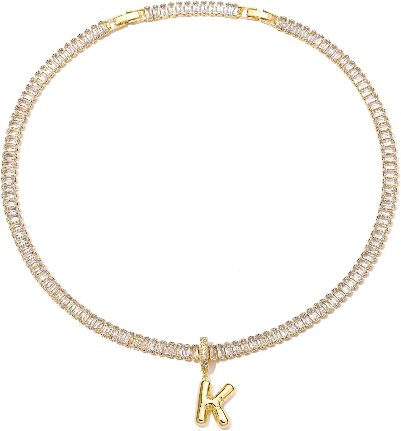 Bubble Letter Necklace Gold Tennis Necklaces for Women 14K Gold Plated Cubic Zirconia Chunky Custom Name Necklace Gold Jewelry for Women