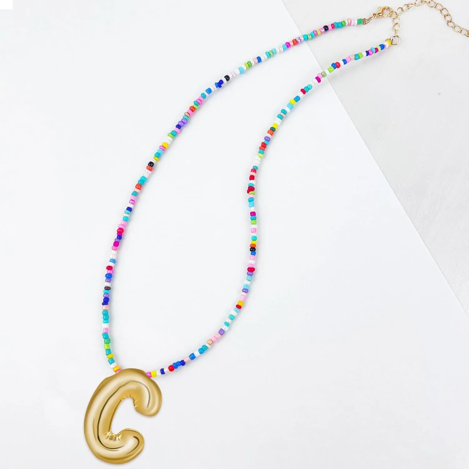 Bubble Letter Necklaces for Girls Gifts, Beaded Gold Plated Initial Name Necklace with Balloon Alphabet Pendant Personalized for Women, Teens and Preteen