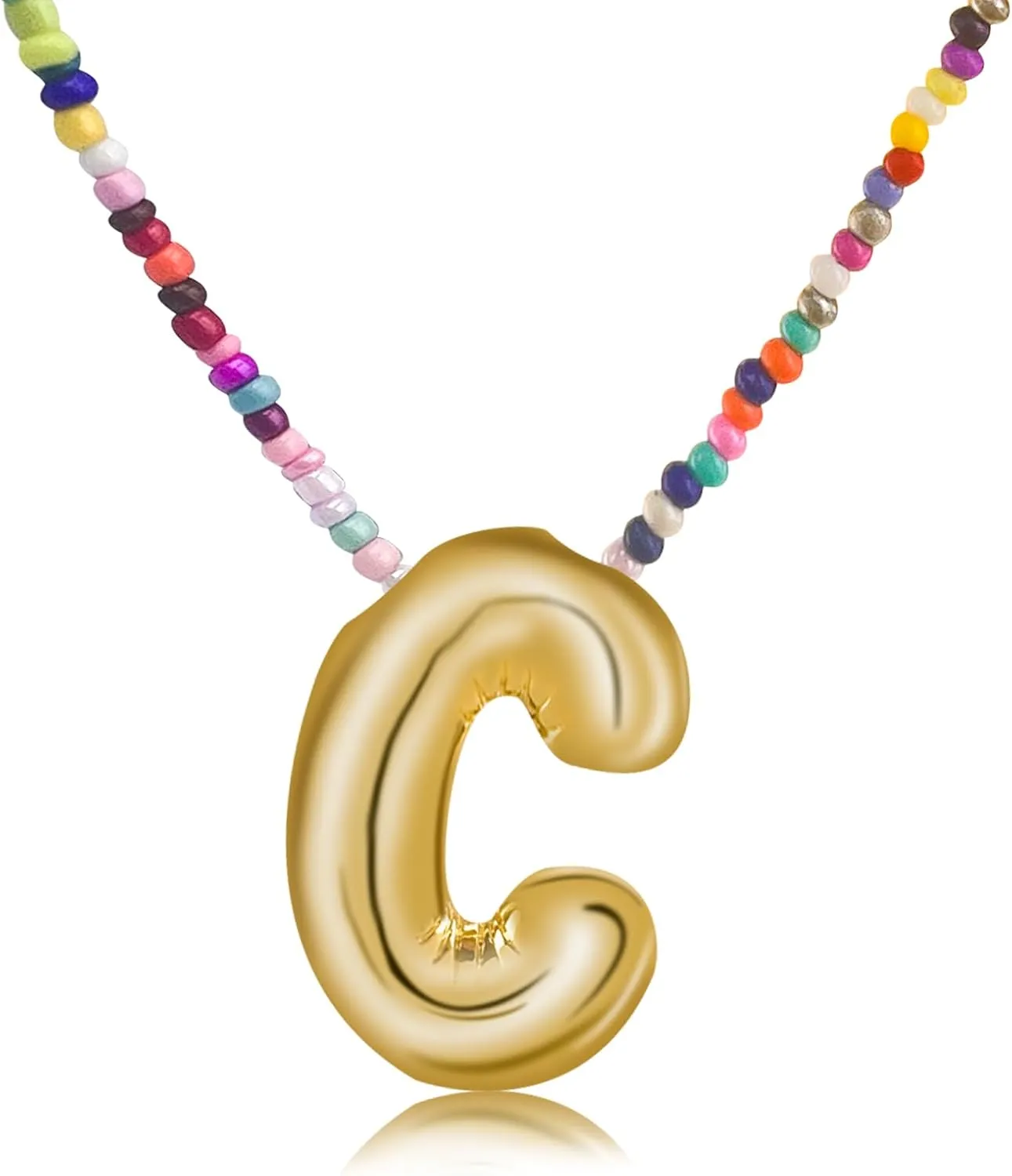 Bubble Letter Necklaces for Girls Gifts, Beaded Gold Plated Initial Name Necklace with Balloon Alphabet Pendant Personalized for Women, Teens and Preteen