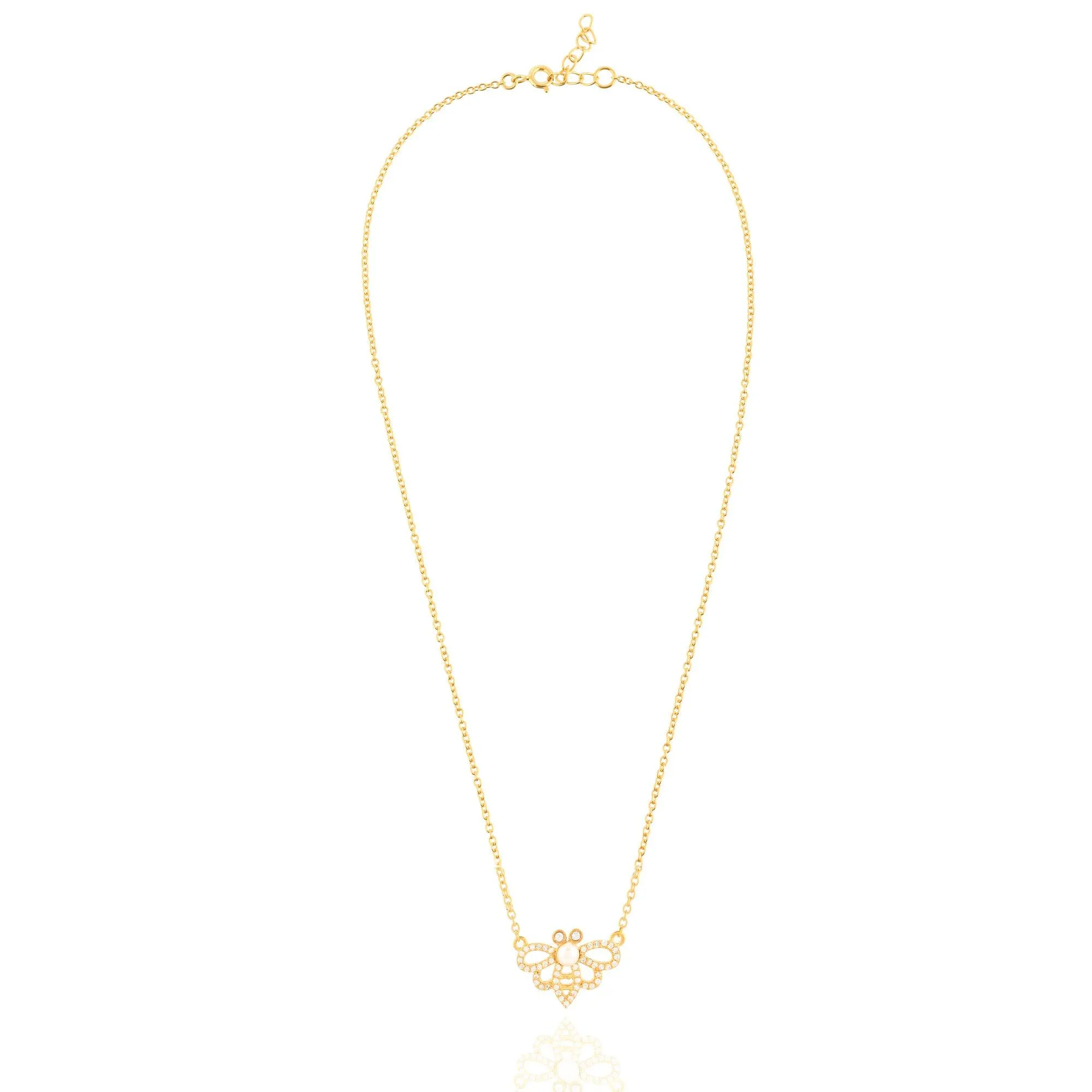 Bumble Bee Pearl Silver Necklace - From Purl