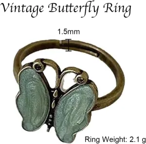 Butterfly Ring Vintage Style Distressed Color Butterfly Finger Ring Adjustable Ring Bohemian Delicate Costume Jewelry For Women Gothic Statement Ring Insect Animal Rings Birthday Gift Friendship