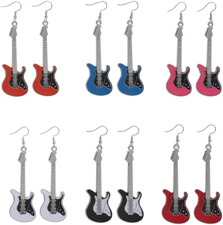 Caiyao Fashion Punk Metal Black White Music Bass Electric Guitar Dangle Drop Earrings for Women Girls Chic Rock Music Lovers Teacher Singer Hypoallergenic Personalized Concert Party Jewelry Gifts