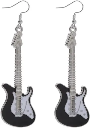 Caiyao Fashion Punk Metal Black White Music Bass Electric Guitar Dangle Drop Earrings for Women Girls Chic Rock Music Lovers Teacher Singer Hypoallergenic Personalized Concert Party Jewelry Gifts