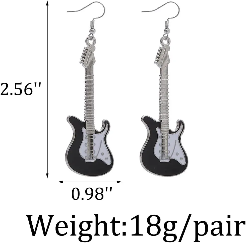 Caiyao Fashion Punk Metal Black White Music Bass Electric Guitar Dangle Drop Earrings for Women Girls Chic Rock Music Lovers Teacher Singer Hypoallergenic Personalized Concert Party Jewelry Gifts