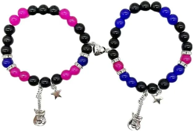 Caiyao Matching Couples Bracelets Friendship Bracelets Heart Stone Beads Guitar Love Star Distance Promise Bracelet for Best Friends Bff Couples Valentine's Day -A