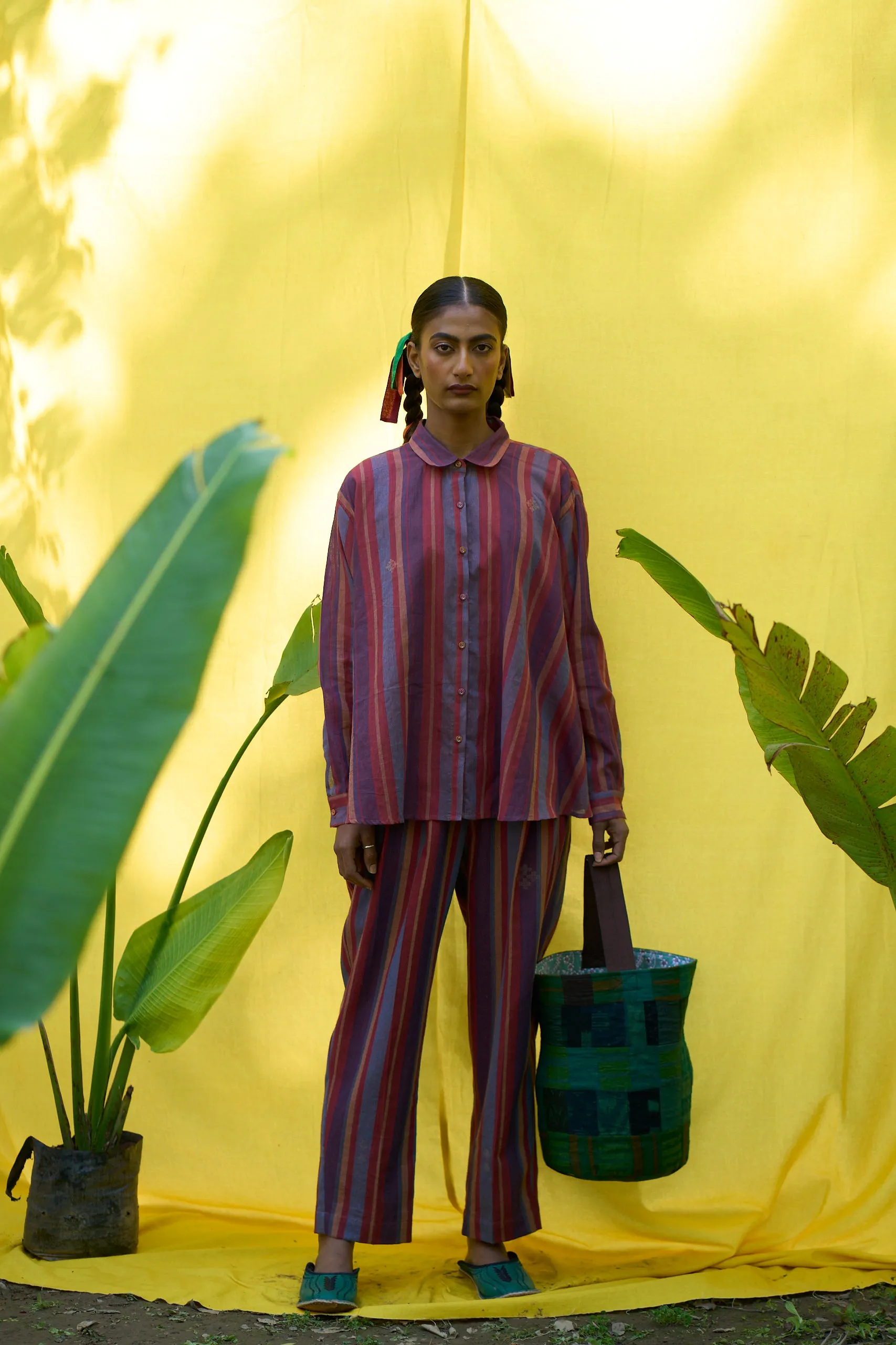 Candela Hand woven stripe jamdani pleated pants