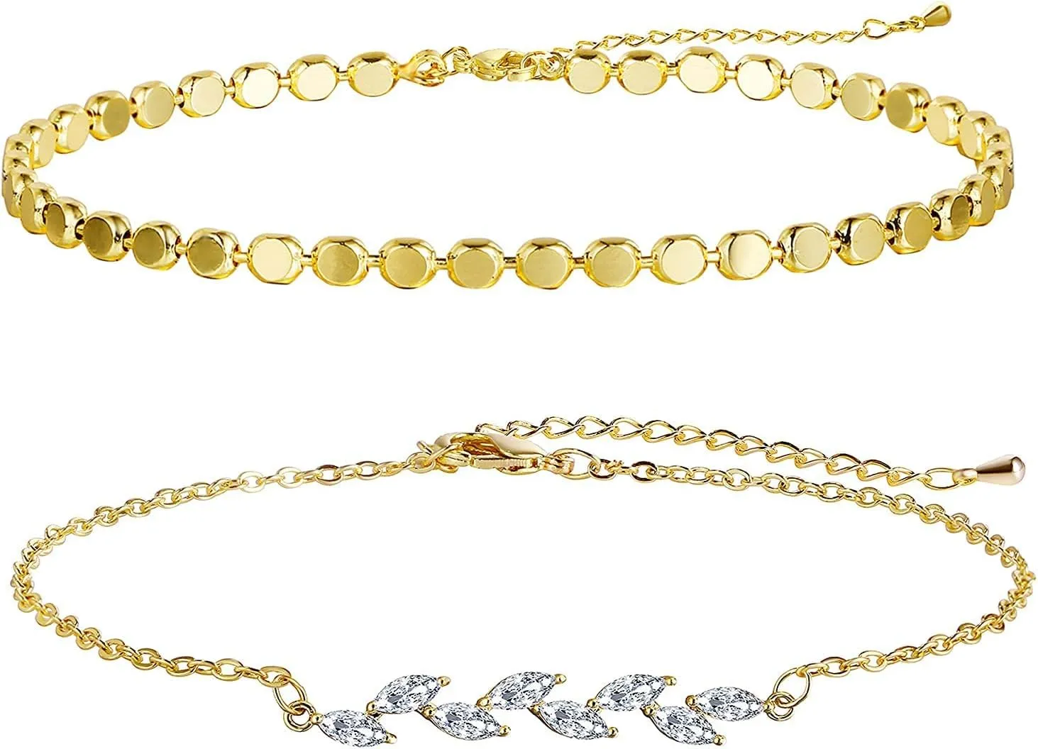 CAROVO Gold Bracelets for Women, 14k Gold Plated Bracelet for Women Bracelets Sets Dainty Herringbone Paperclip Satellite Box Link Chain Anklet Bracelet Jewelry for Gifts.