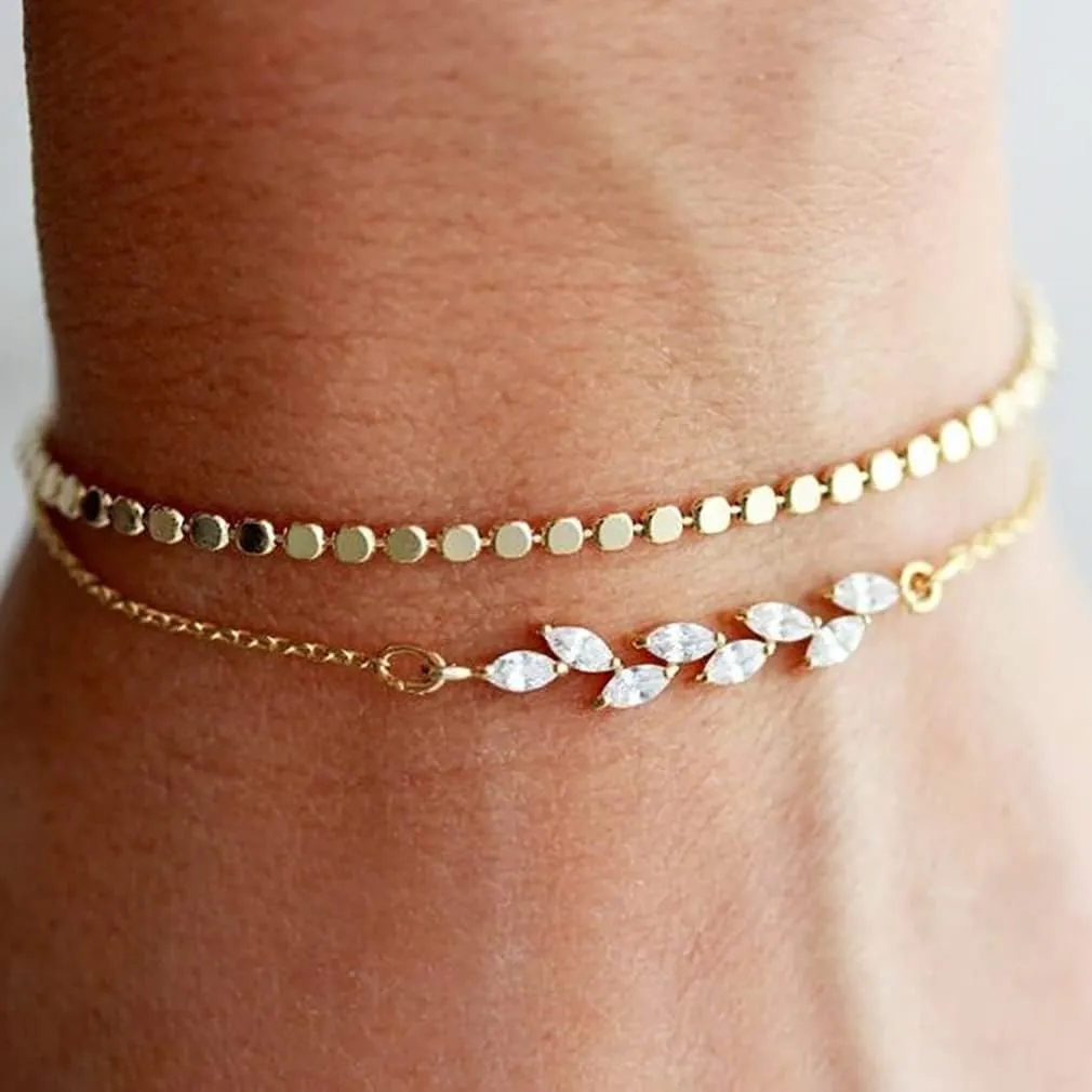CAROVO Gold Bracelets for Women, 14k Gold Plated Bracelet for Women Bracelets Sets Dainty Herringbone Paperclip Satellite Box Link Chain Anklet Bracelet Jewelry for Gifts.