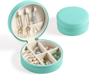 CASEGRACE Travel Jewelry Case, Small Jewelry box for Women, Portable Mini Jewelry Organizer Display Case with Zipper for Rings Earrings Necklace Bracelets Storage,Blue