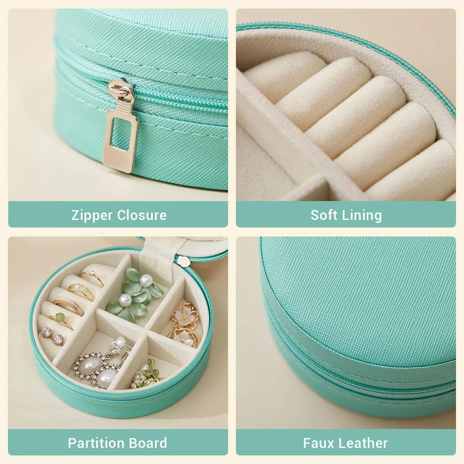 CASEGRACE Travel Jewelry Case, Small Jewelry box for Women, Portable Mini Jewelry Organizer Display Case with Zipper for Rings Earrings Necklace Bracelets Storage,Blue