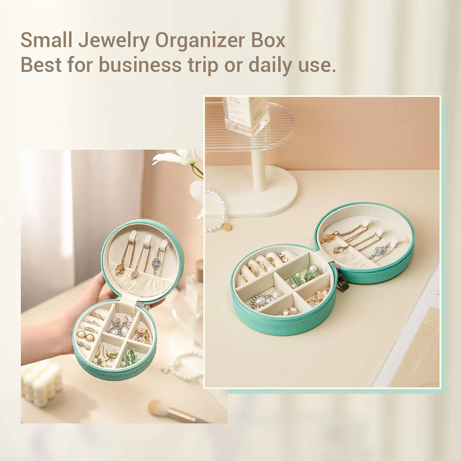 CASEGRACE Travel Jewelry Case, Small Jewelry box for Women, Portable Mini Jewelry Organizer Display Case with Zipper for Rings Earrings Necklace Bracelets Storage,Blue