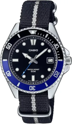 Casio MDV10C-1A2V Unisex Dive Inspired 38 mm Fabric Slip-Thru Band Black Dial Sports Watch
