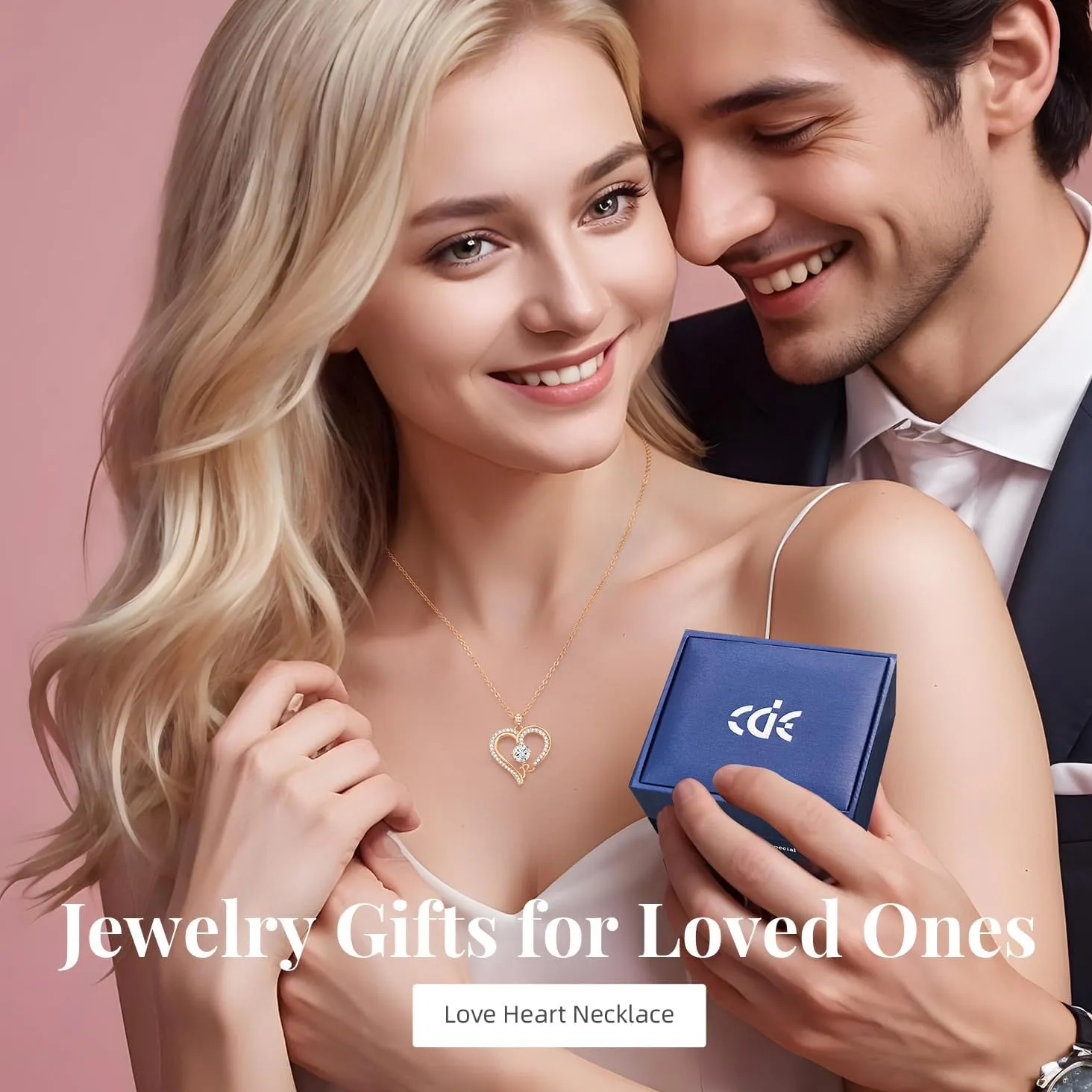 CDE Initial Necklaces for Women, Rose Gold A-Z Letter Heart Pendant Jewelry Gifts for Wife Mom Girlfriend Lady Her
