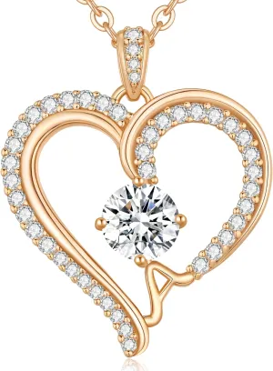 CDE Initial Necklaces for Women, Rose Gold A-Z Letter Heart Pendant Jewelry Gifts for Wife Mom Girlfriend Lady Her