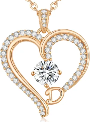 CDE Initial Necklaces for Women, Rose Gold A-Z Letter Heart Pendant Jewelry Gifts for Wife Mom Girlfriend Lady Her