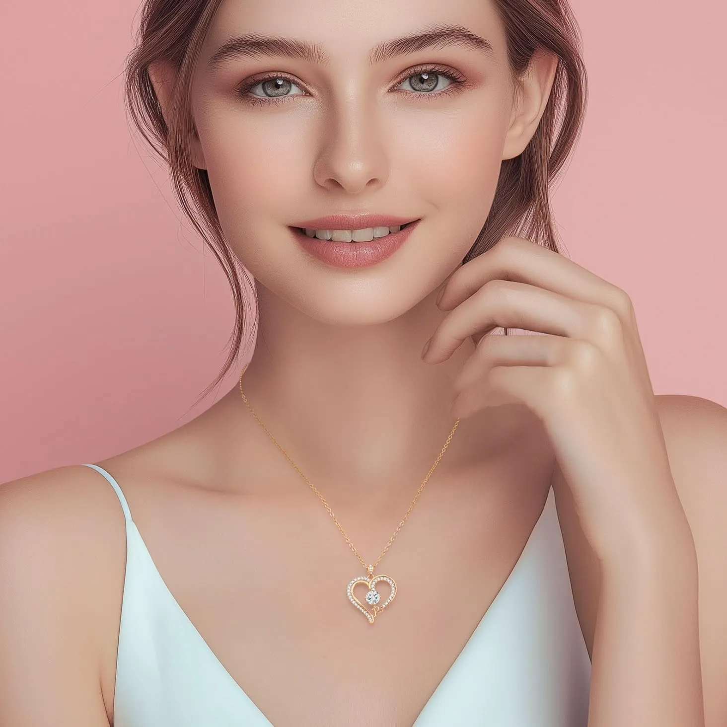 CDE Initial Necklaces for Women, Rose Gold A-Z Letter Heart Pendant Jewelry Gifts for Wife Mom Girlfriend Lady Her