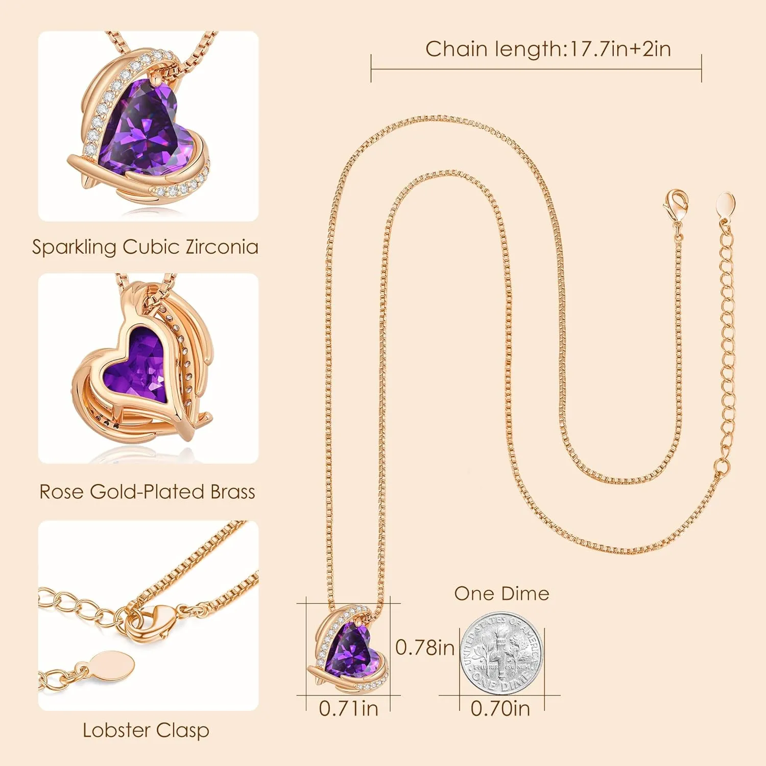 CDE Mothers Day Gifts for MomLove Heart Pendant Necklaces for Women, Silver Tone Rose Gold Tone Birthstone Jewelry Gifts for Wife Her