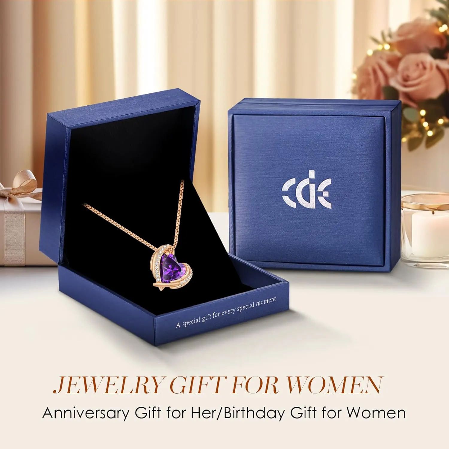 CDE Mothers Day Gifts for MomLove Heart Pendant Necklaces for Women, Silver Tone Rose Gold Tone Birthstone Jewelry Gifts for Wife Her