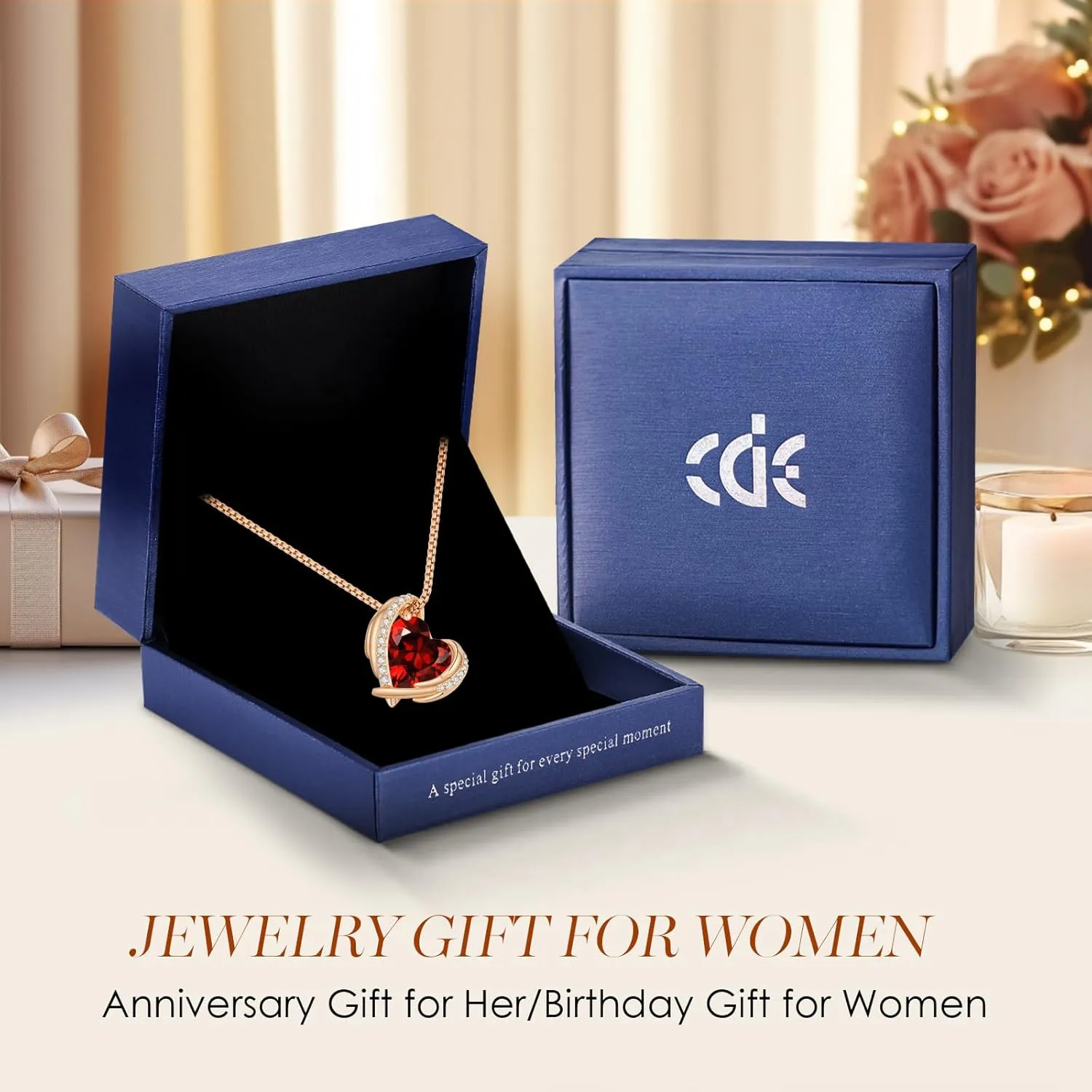 CDE Mothers Day Gifts for MomLove Heart Pendant Necklaces for Women, Silver Tone Rose Gold Tone Birthstone Jewelry Gifts for Wife Her