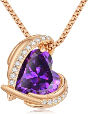 CDE Mothers Day Gifts for MomLove Heart Pendant Necklaces for Women, Silver Tone Rose Gold Tone Birthstone Jewelry Gifts for Wife Her