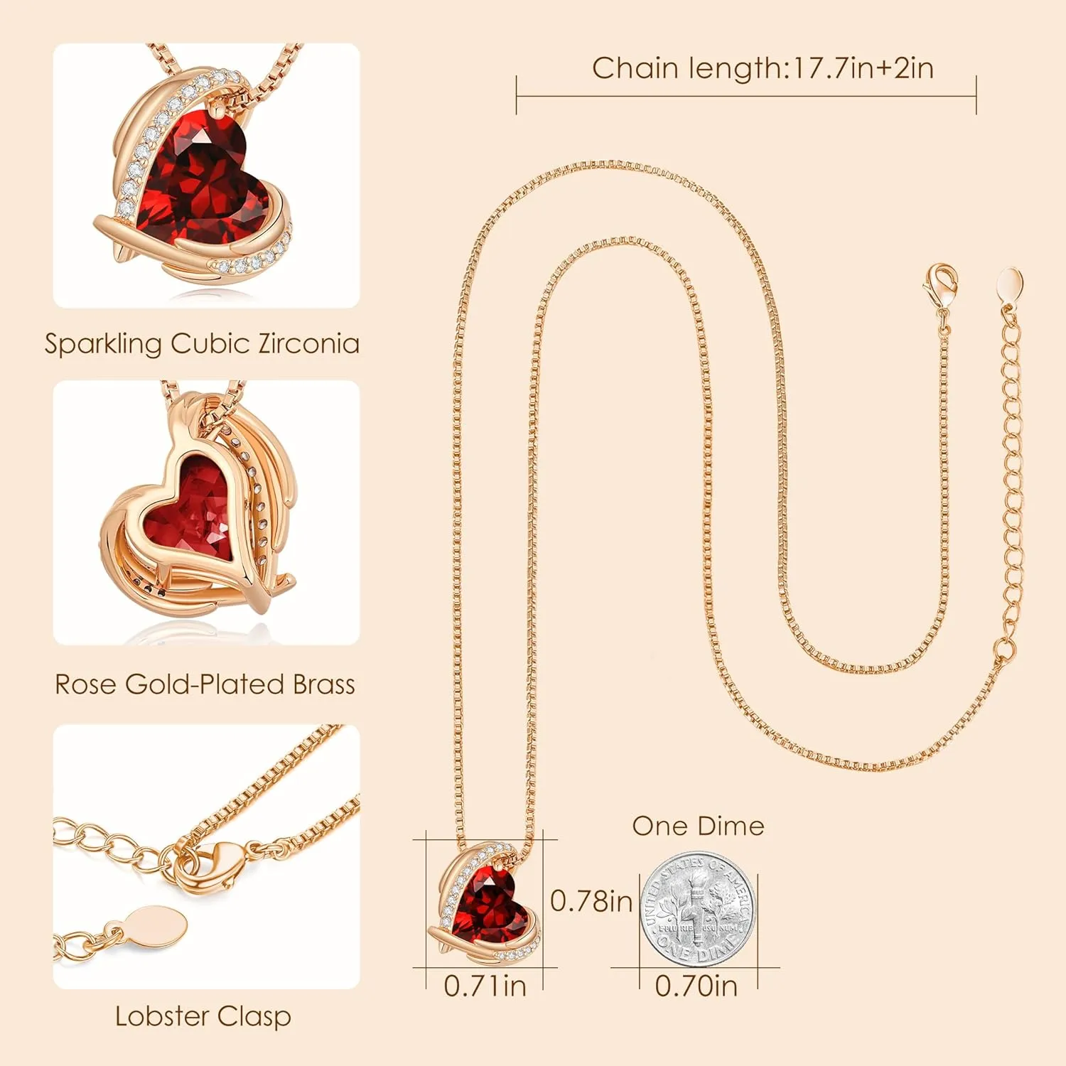 CDE Mothers Day Gifts for MomLove Heart Pendant Necklaces for Women, Silver Tone Rose Gold Tone Birthstone Jewelry Gifts for Wife Her