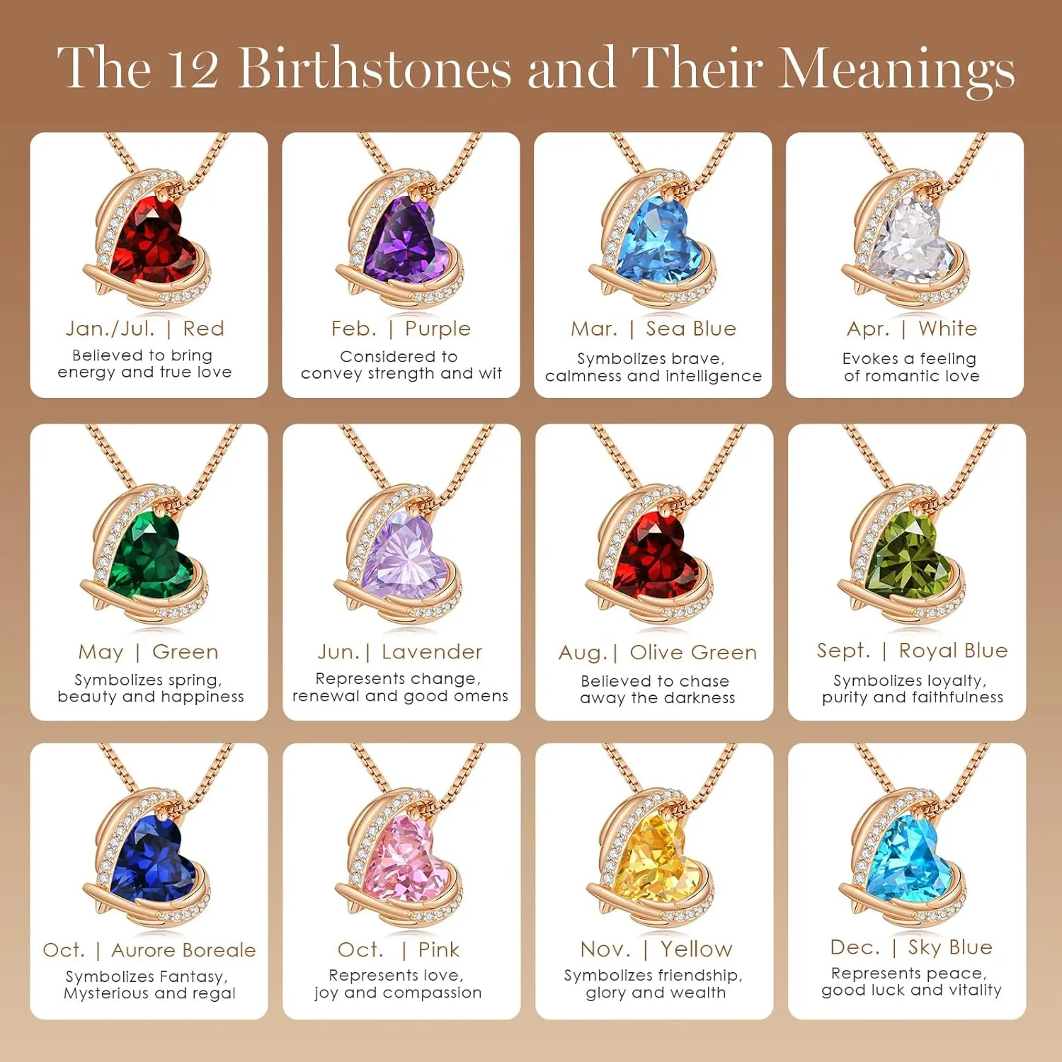 CDE Mothers Day Gifts for MomLove Heart Pendant Necklaces for Women, Silver Tone Rose Gold Tone Birthstone Jewelry Gifts for Wife Her