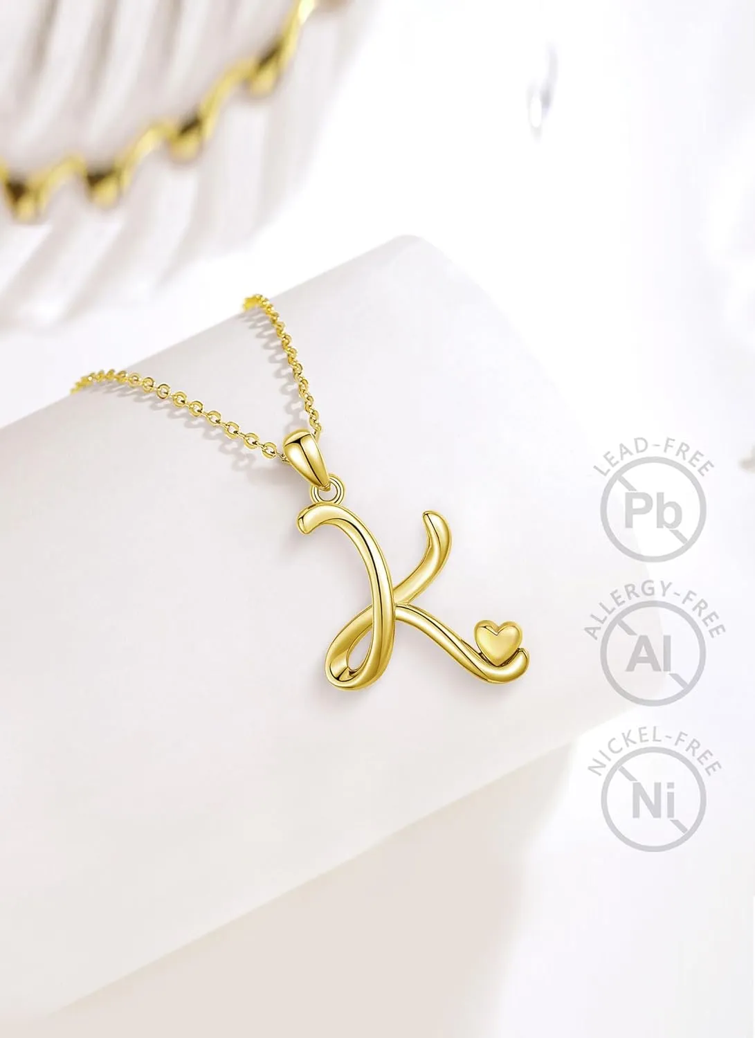 CELESTIA 925 Sterling Silver Initial Necklaces 26 Letter with Rose Gold Heart - 18 Inch Chain