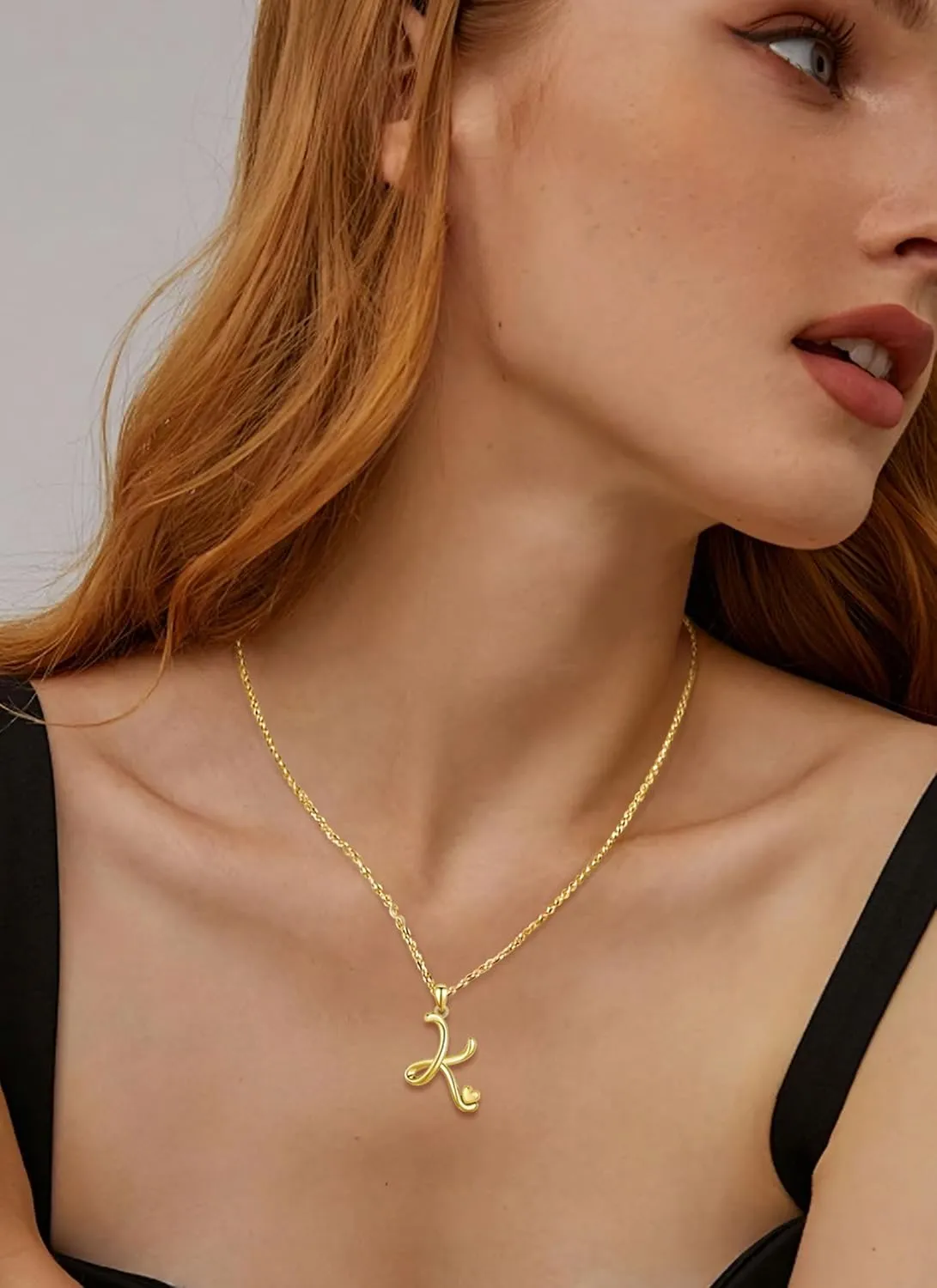CELESTIA 925 Sterling Silver Initial Necklaces 26 Letter with Rose Gold Heart - 18 Inch Chain