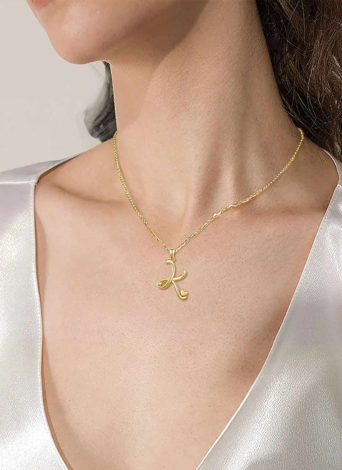 CELESTIA 925 Sterling Silver Initial Necklaces 26 Letter with Rose Gold Heart - 18 Inch Chain