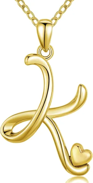 CELESTIA 925 Sterling Silver Initial Necklaces 26 Letter with Rose Gold Heart - 18 Inch Chain