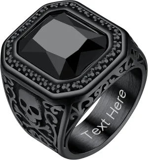 ChainsHouse Mens Black Onyx Rings, Retro X Bone Skull Stainless Steel Signet Rings for Men, Black Onyx Agate Gemstone Rings Jewelry, Offer Custom Service, Size 7-14