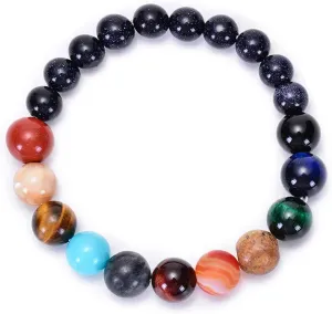Chakra Bracelet, Solar System Galaxy Planet Anxiety Relief Gemstones Distance Friendship Handmade Mens Womens Wrist Beads Bracelets