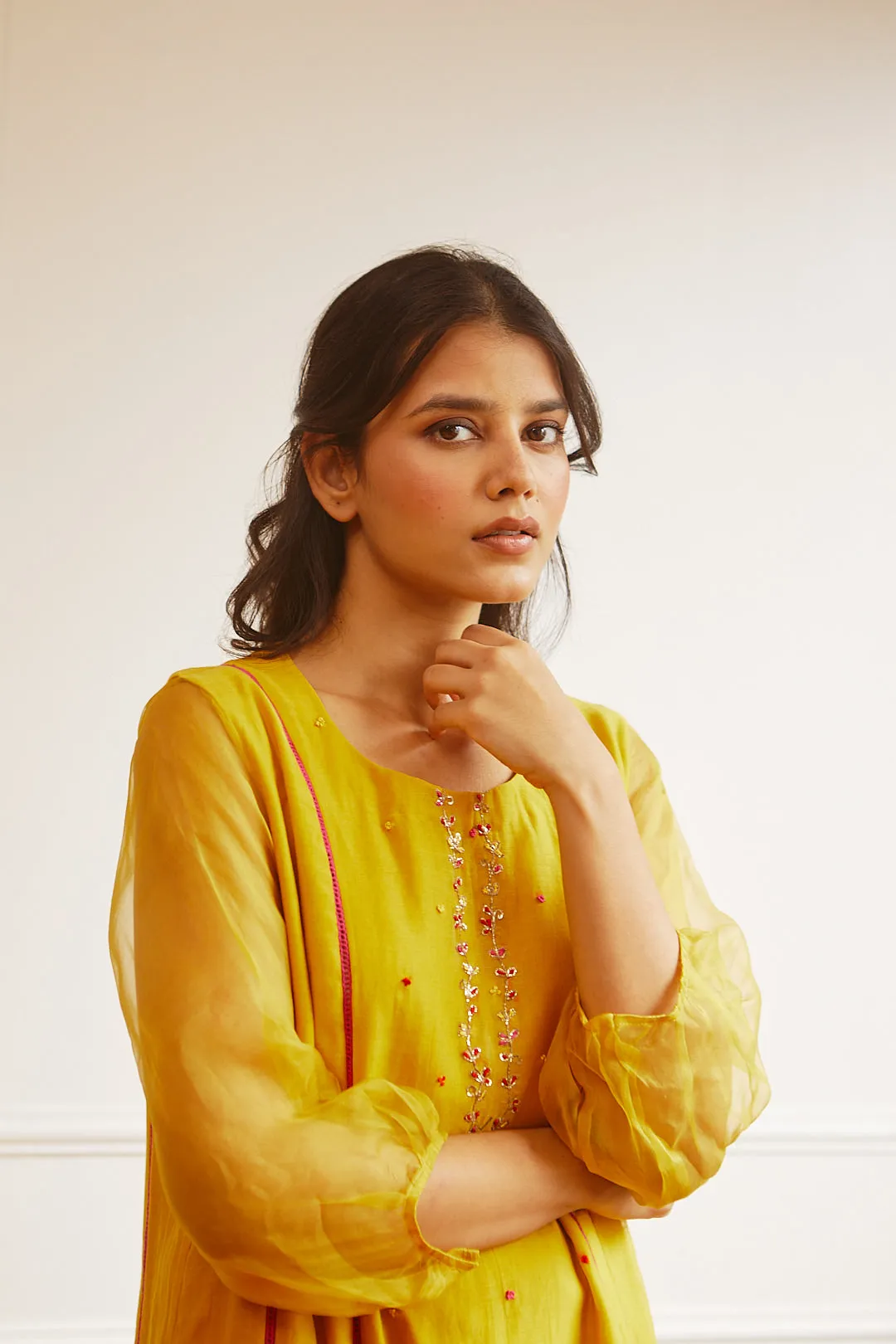 CHANDERI OCHRE COMFORT FIT KURTA SET