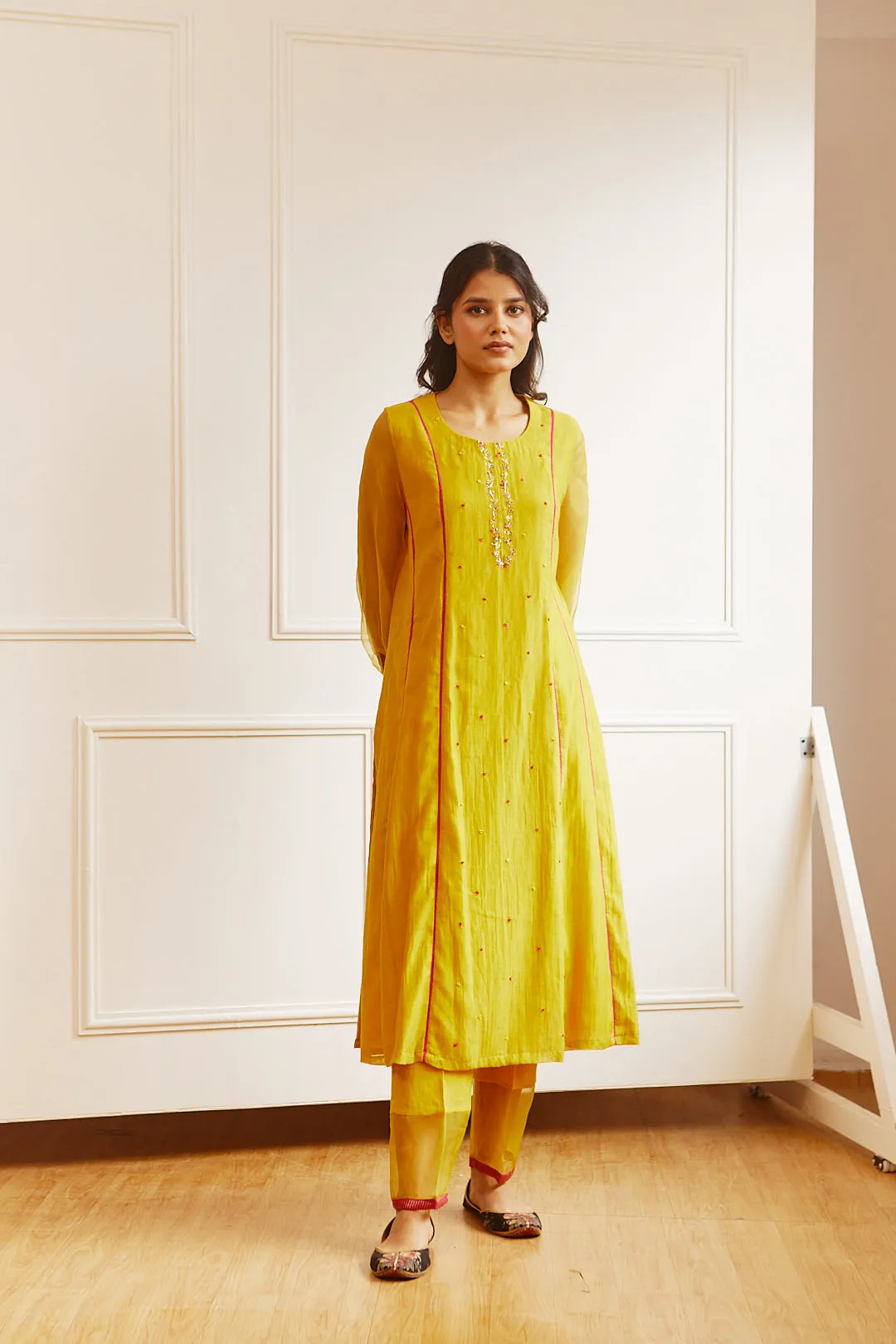 CHANDERI OCHRE COMFORT FIT KURTA SET