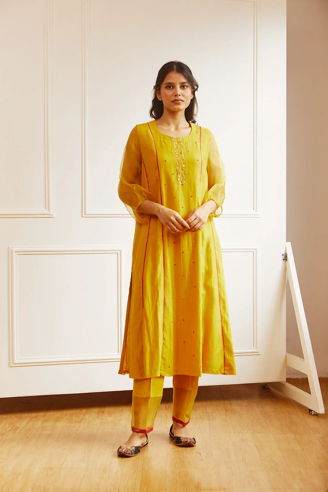 CHANDERI OCHRE COMFORT FIT KURTA SET
