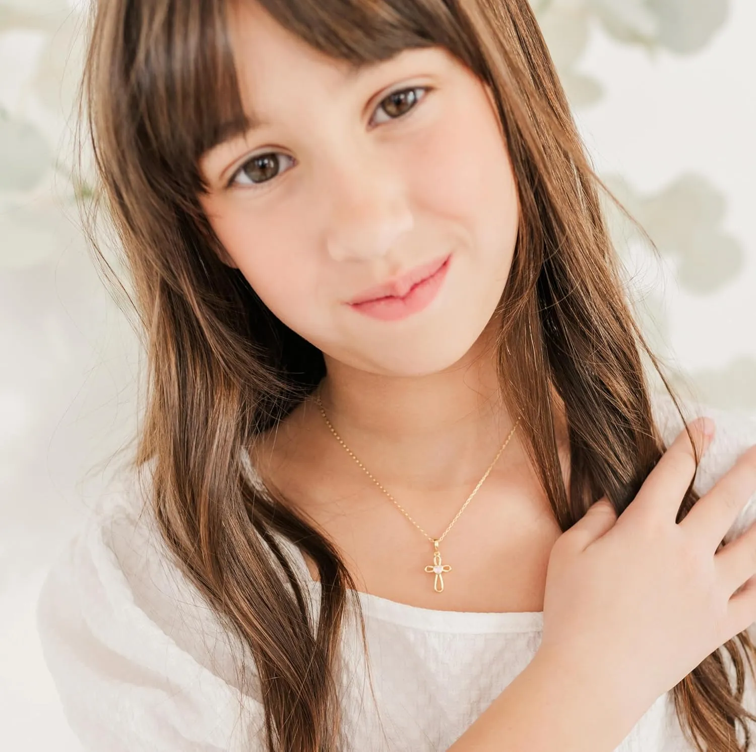 Cherished Moments Children's Sterling Silver and 14K Gold Plated Cross Necklace with CZ Heart for Baptism, First Communion and Confirmation Gift for Girls