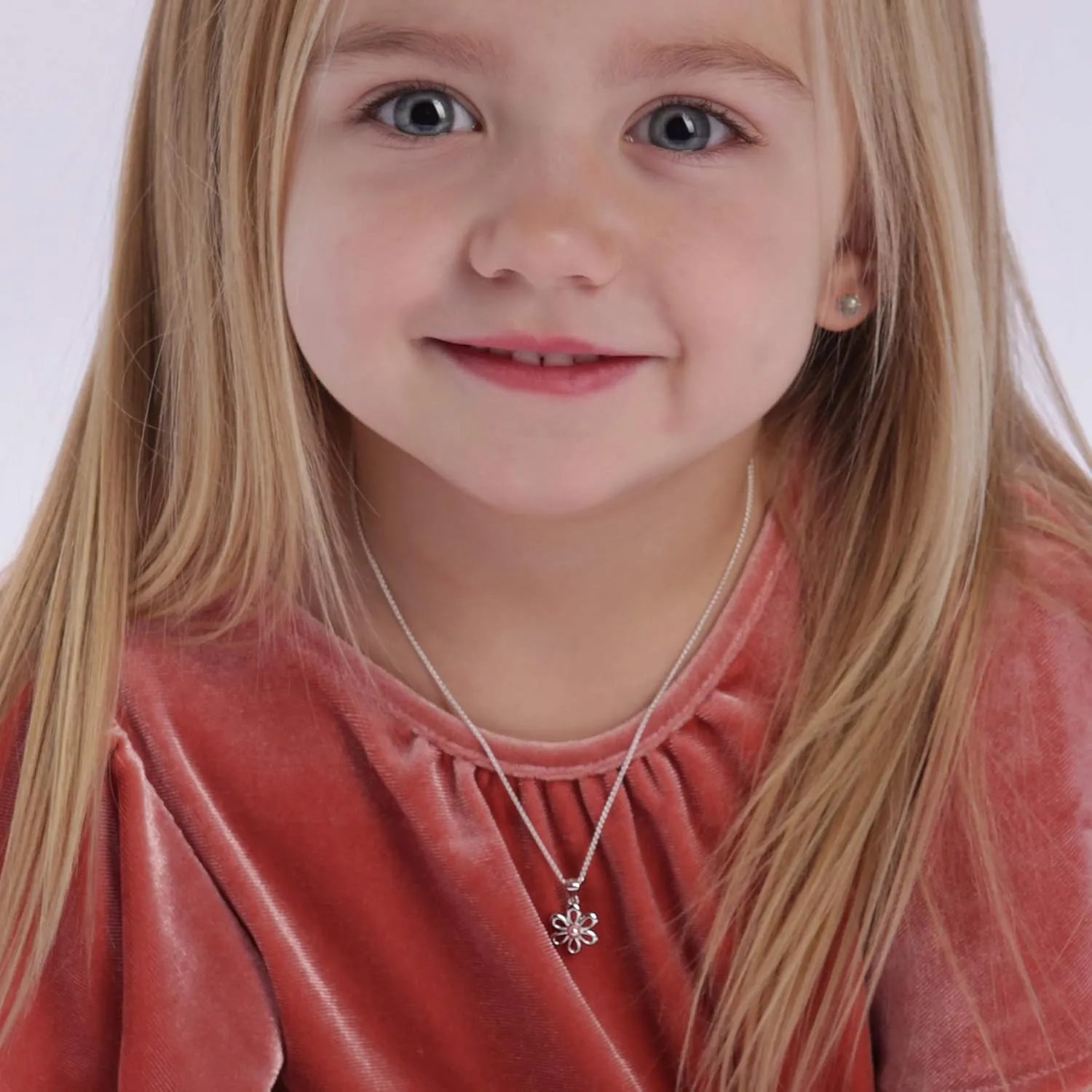 Cherished Moments Girl's Sterling Silver Daisy Flower Necklace with High-End Pearl Accent for Flower Girls 14"