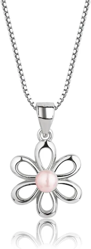 Cherished Moments Girl's Sterling Silver Daisy Flower Necklace with High-End Pearl Accent for Flower Girls 14"